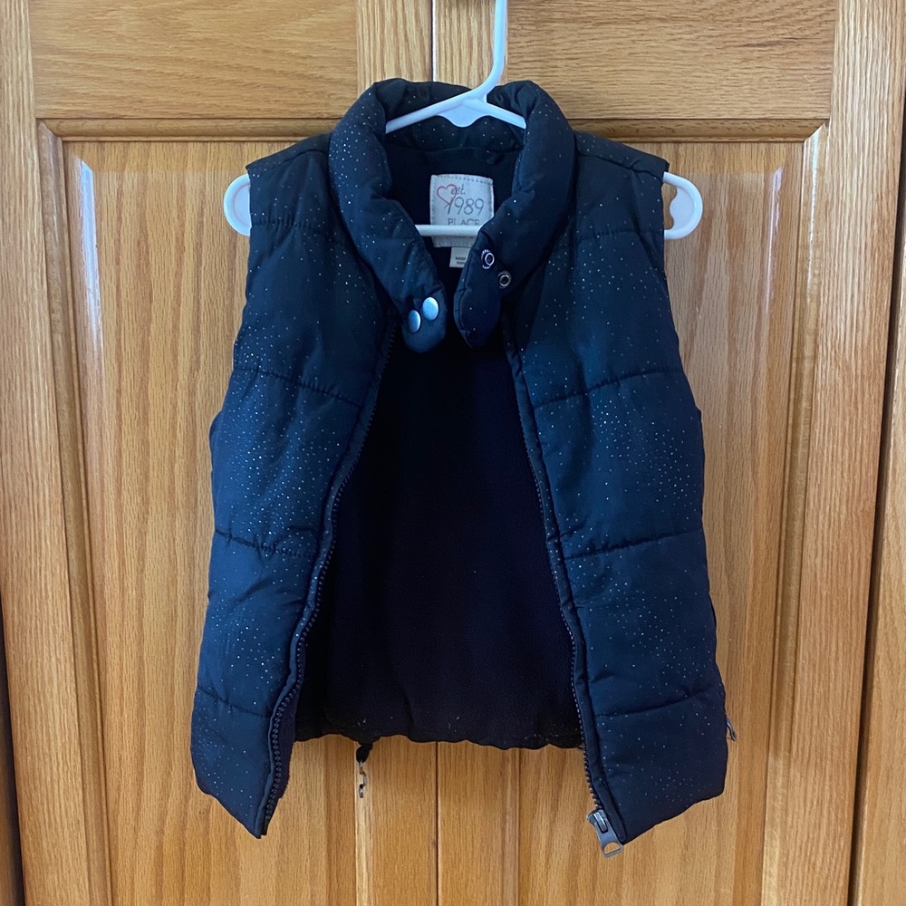 Black Puffer Vest with Sparkle Detail
